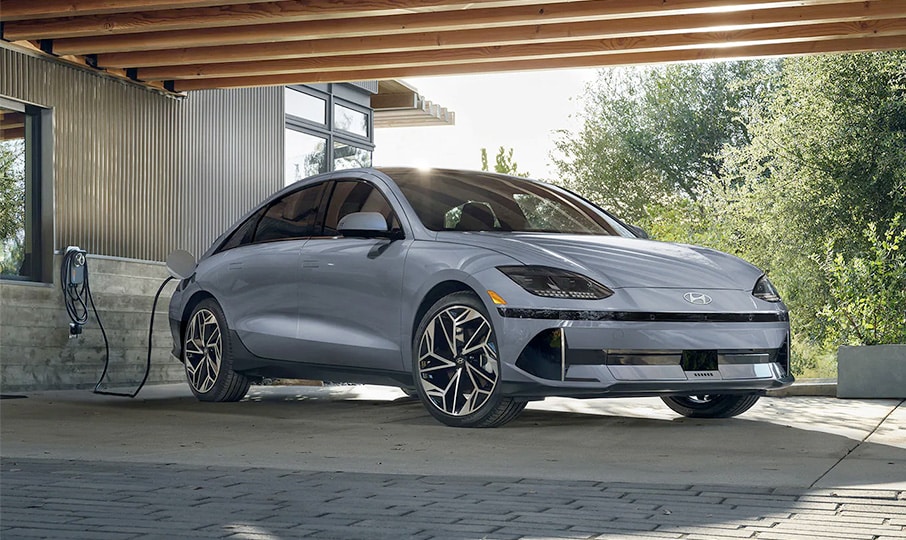 Front exterior view of IONIQ 6 while charging.