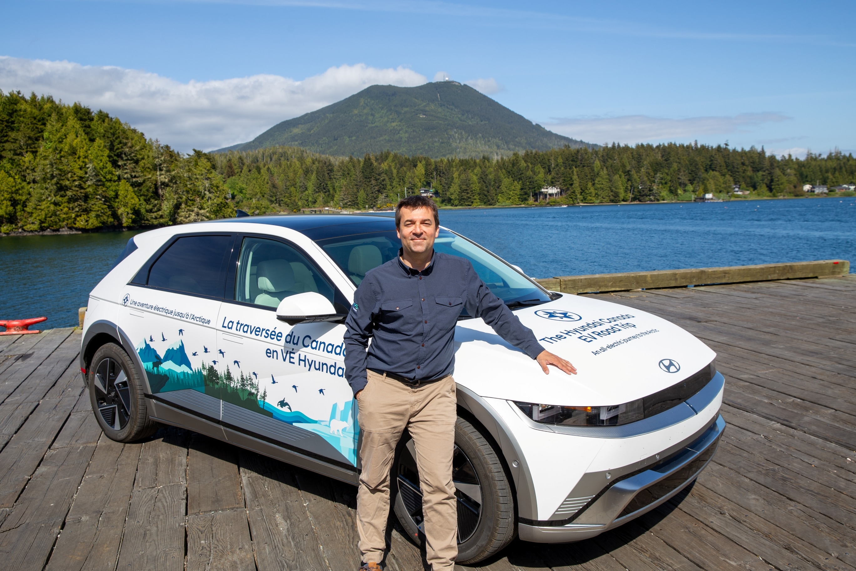 Patrick Nadeau poses with Hyundai IONIQ 5 in British Columbia