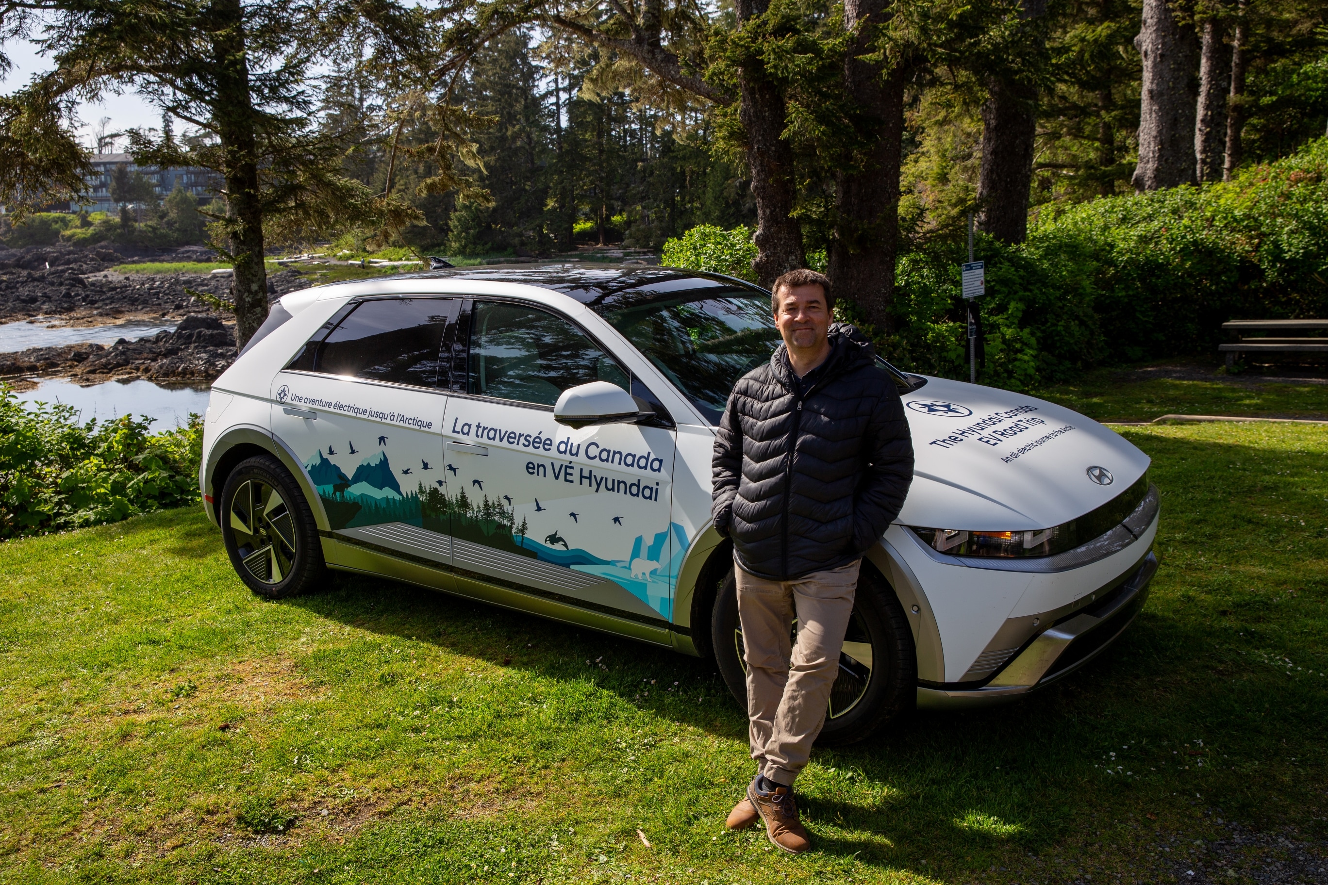 Patrick Nadeau poses with Hyundai IONIQ 5 in British Columbia 