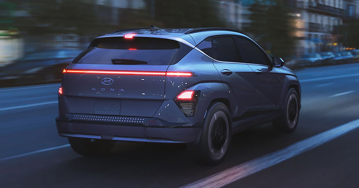 Rear exterior view of Hyundai KONA Electric