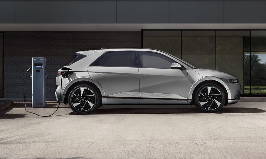 Front exterior view of Hyundai IONIQ 5 while charging