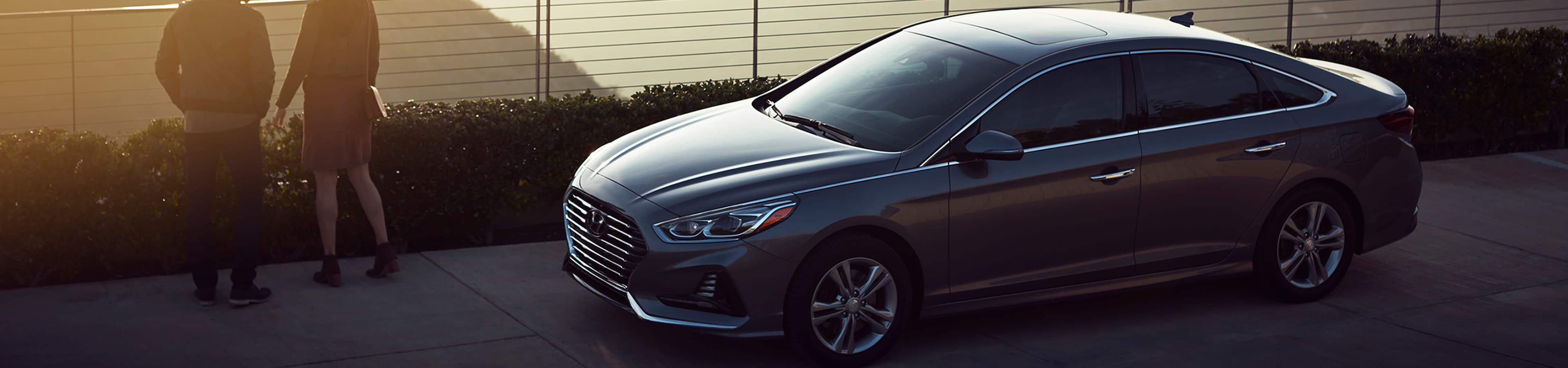 Couple standing next to a Hyundai overlooking a view