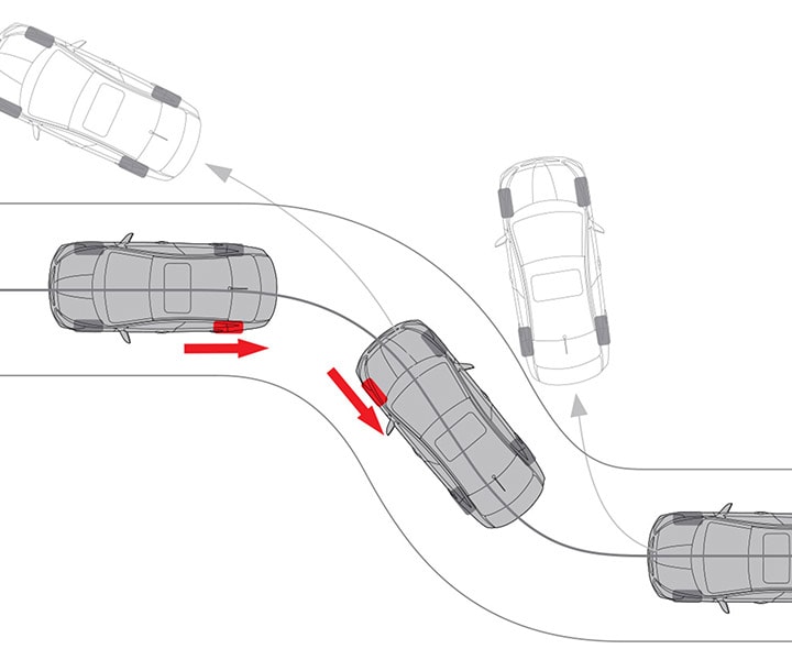 Vue aérienne de Hyundai Accent voiture compacte à hayon 2017 en utilisant le système antipatinage