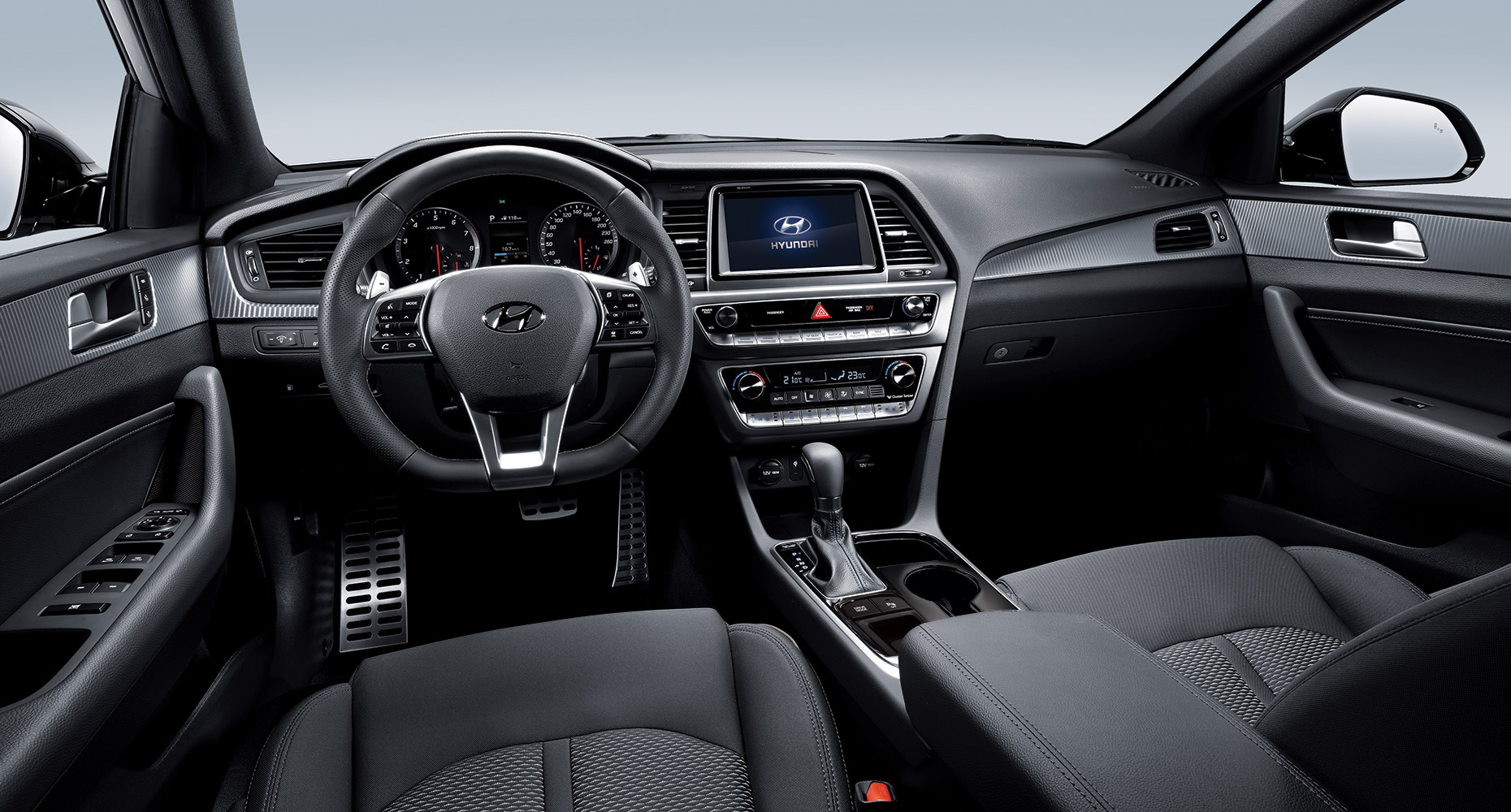 Driver seat view of the Hyundai 2018 Sonata sporty ...