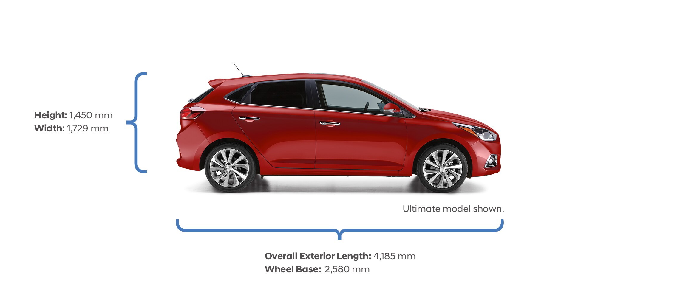 Height and width specifications of the 2020 Accent