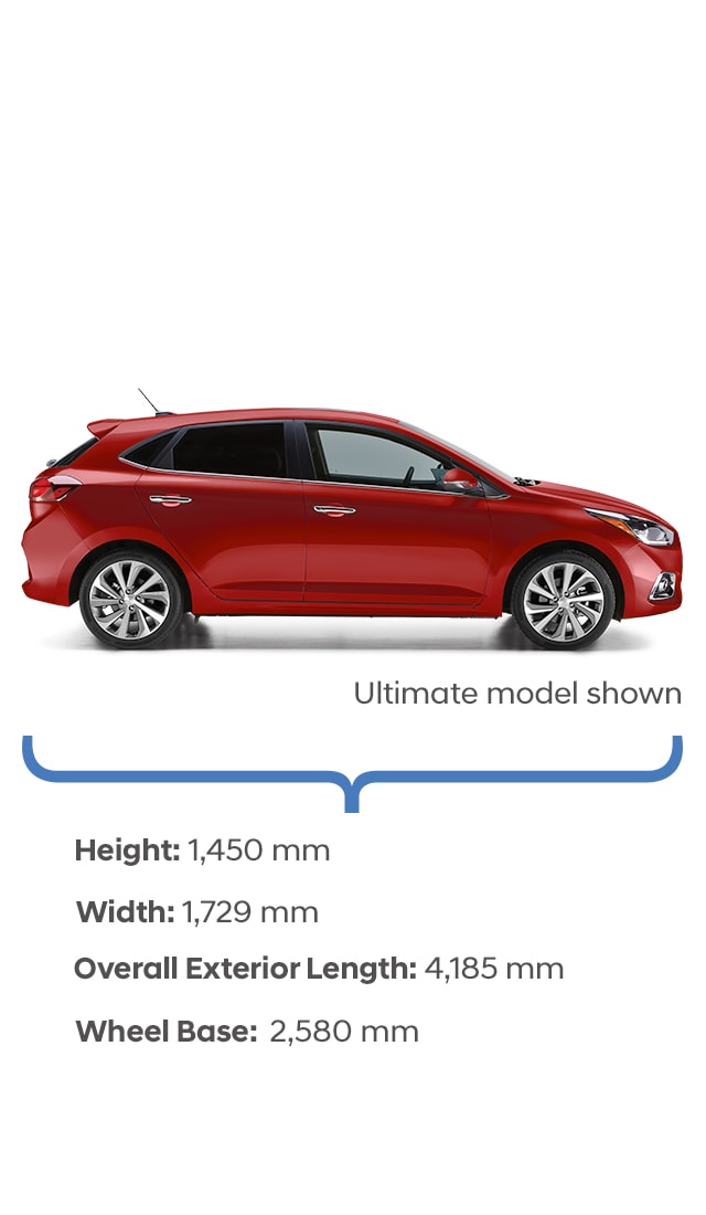 Height and width specifications of the 2020 Accent