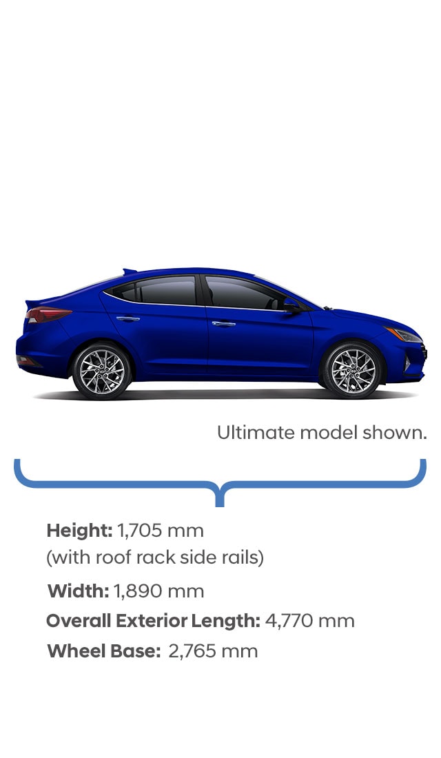 Height and width specifications of the 2020 Elantra