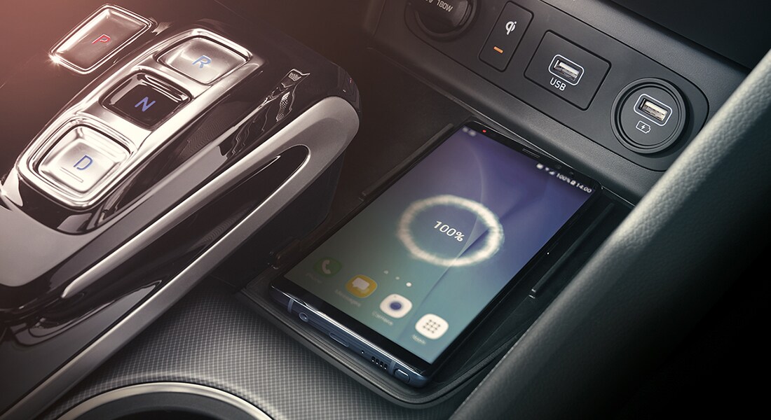 Interior wireless charging pad on the 2020 Sonata