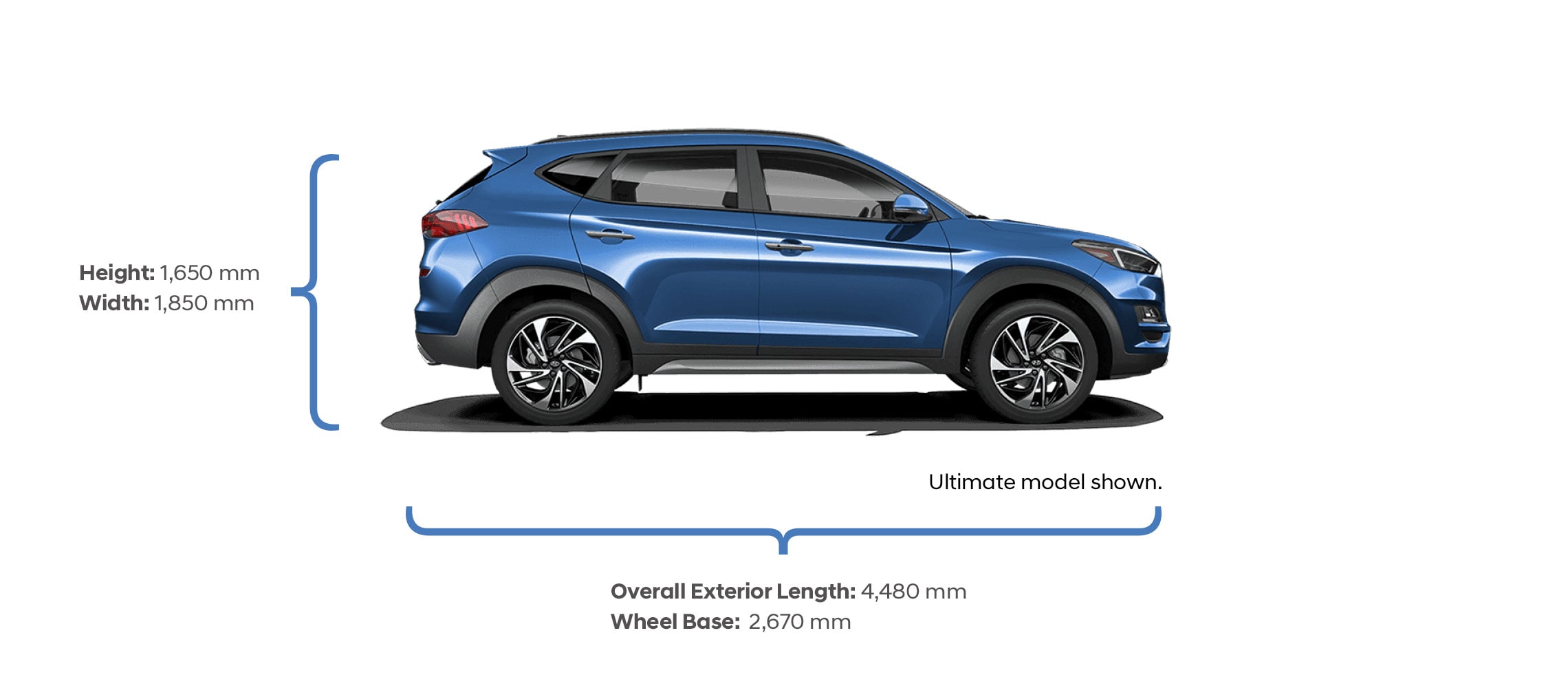 Height and width specifications of the 2020 Tucson.