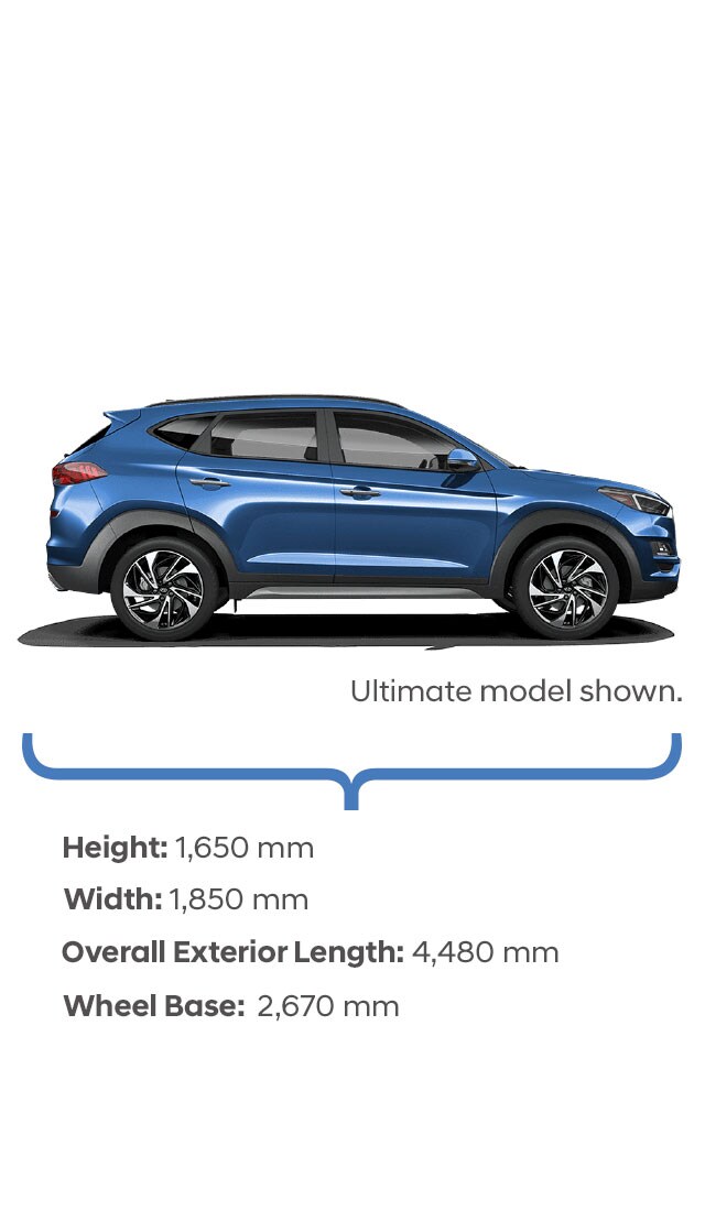 Height and width specifications of the 2020 Tucson.