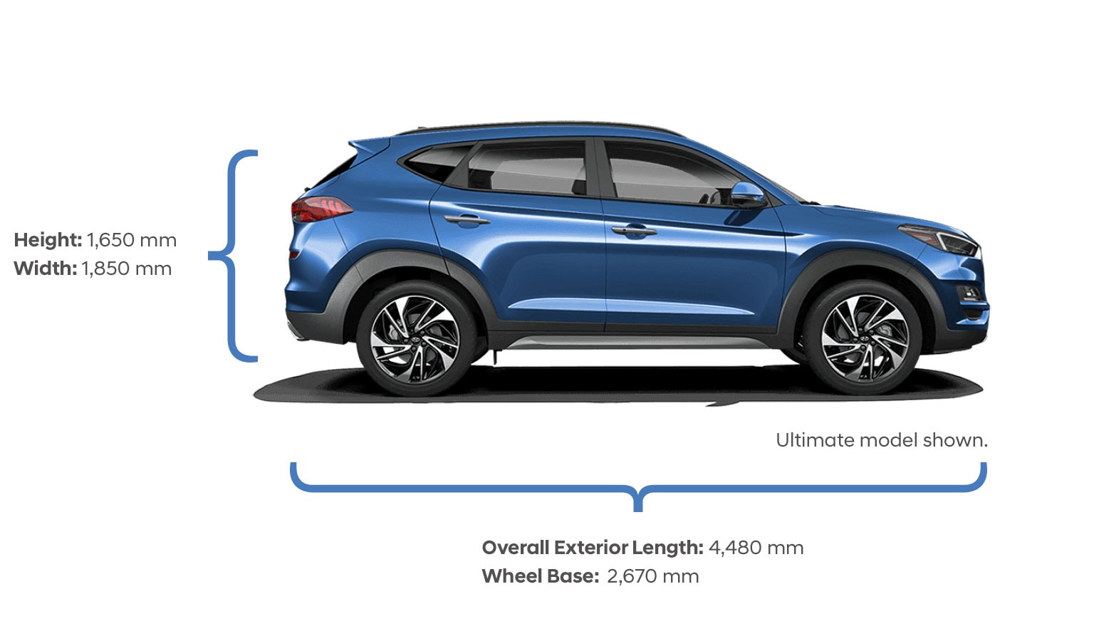 Height and width specifications of the 2020 Tucson.