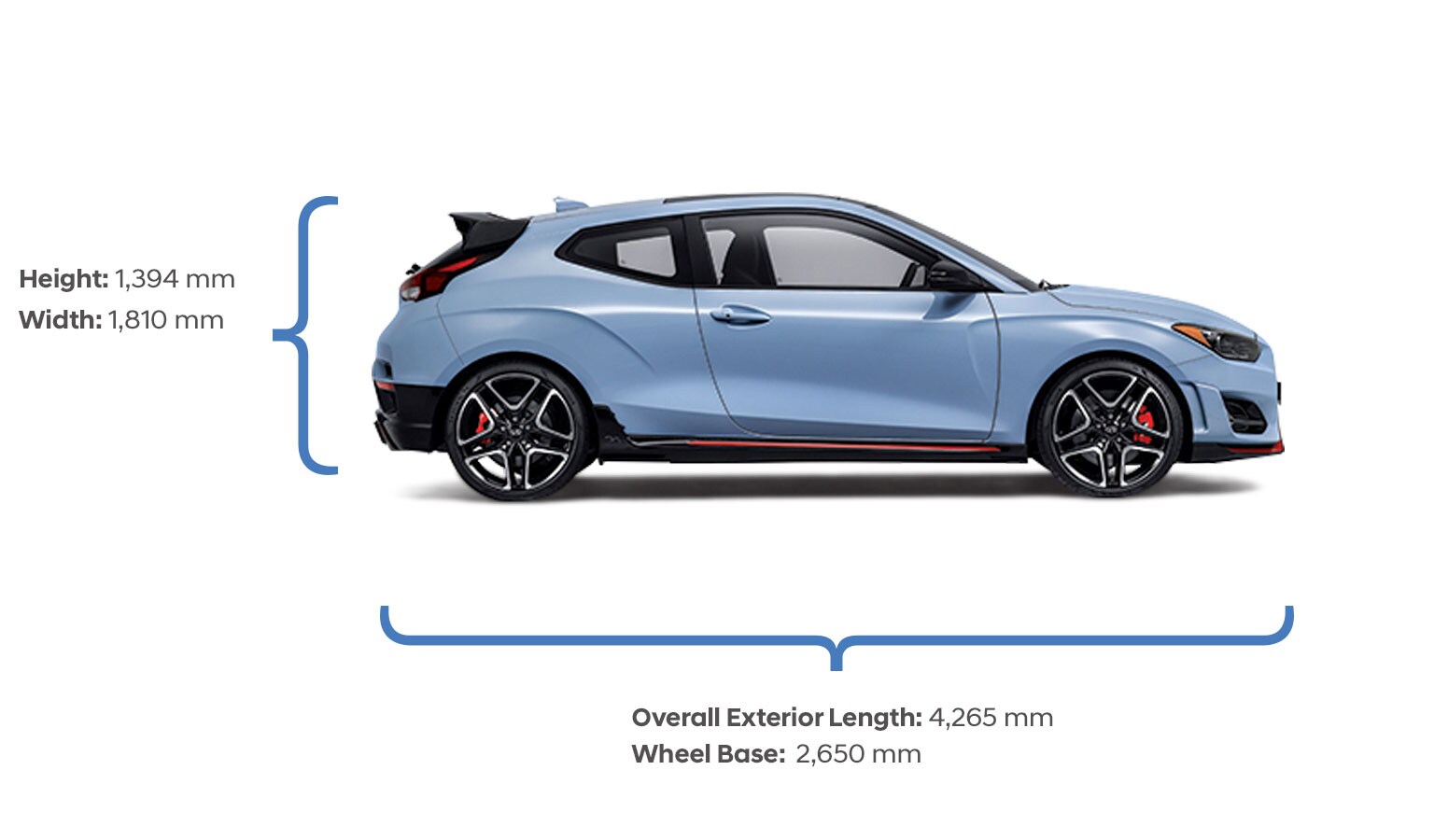 Height and width specifications of the 2020 Veloster N.