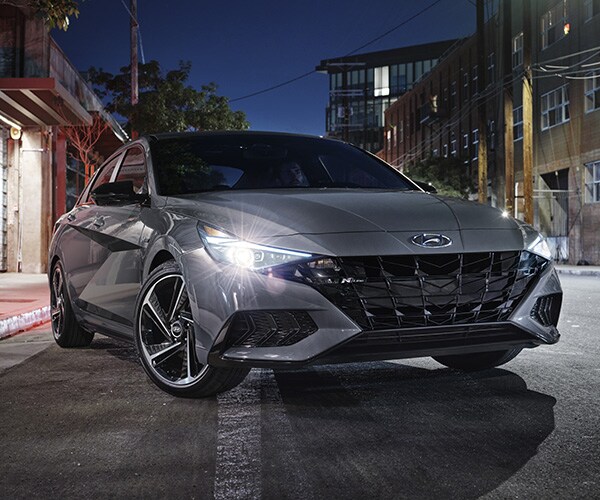 Front exterior of the 2021 Elantra N Line in grey