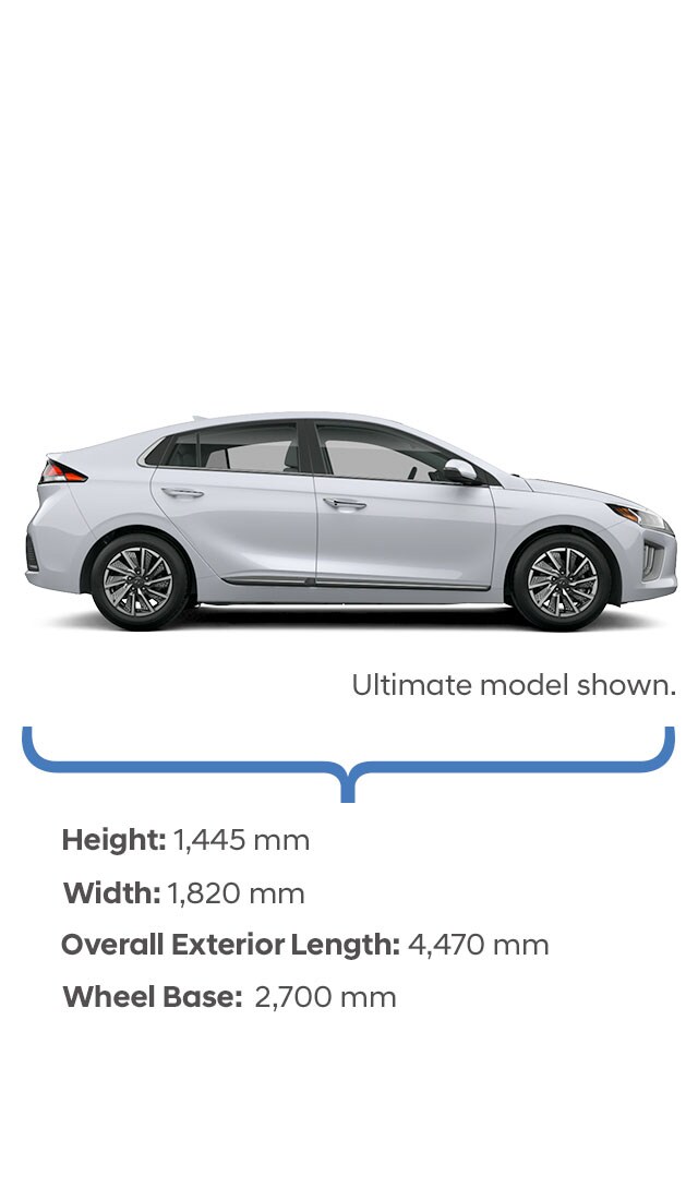Height and width specifications of the 2021 IONIQ Electric