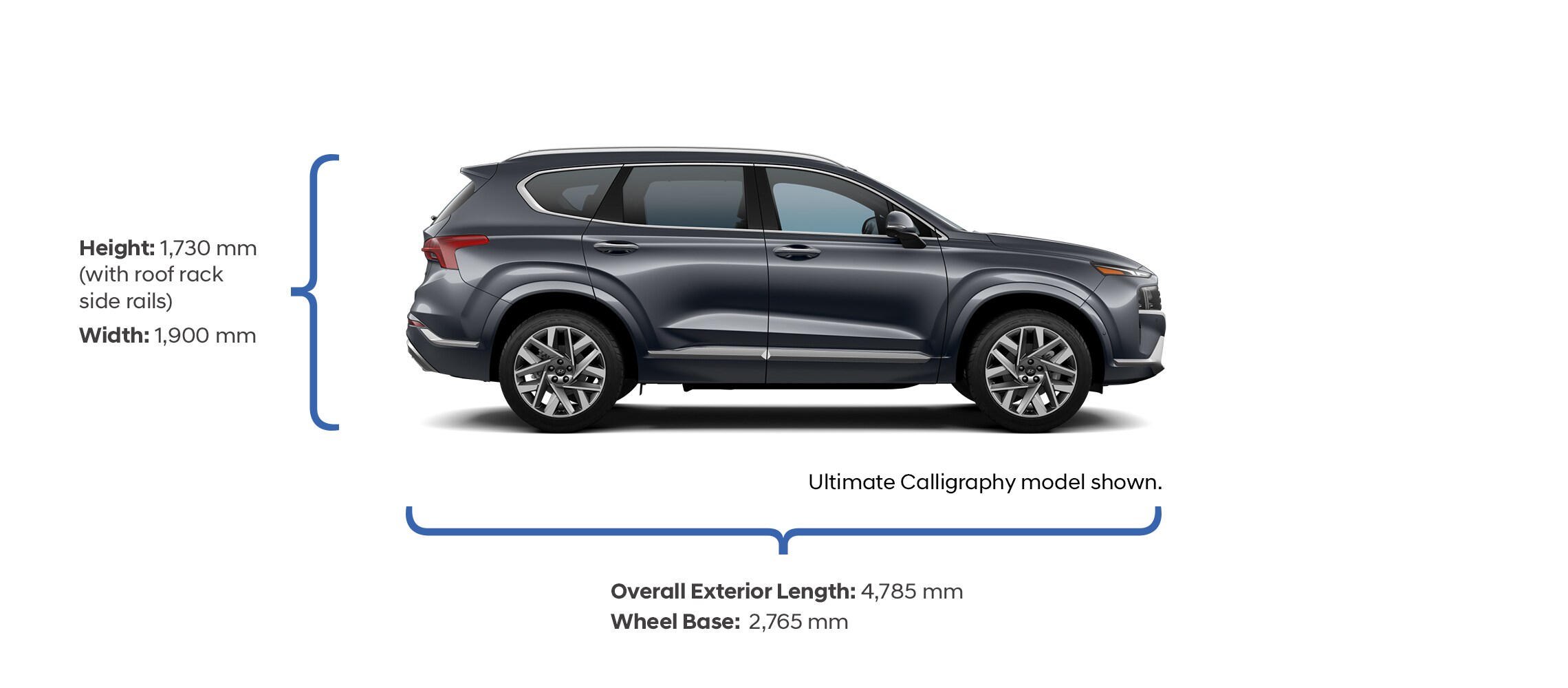 Height and width specifications of the 2022 Santa Fe