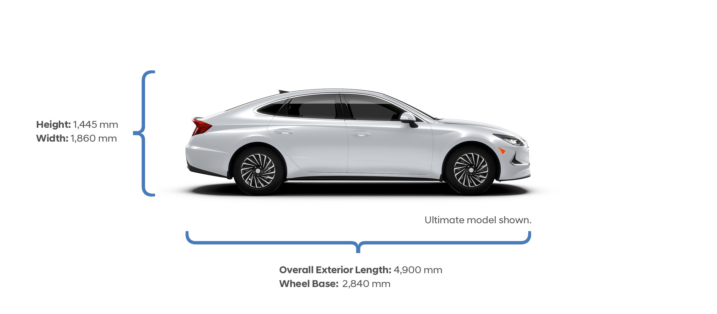 Height and width specifications of the 2020 Sonata Hybrid.
