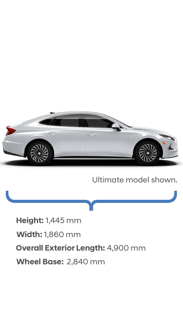 Height and width specifications of the 2020 Sonata Hybrid.