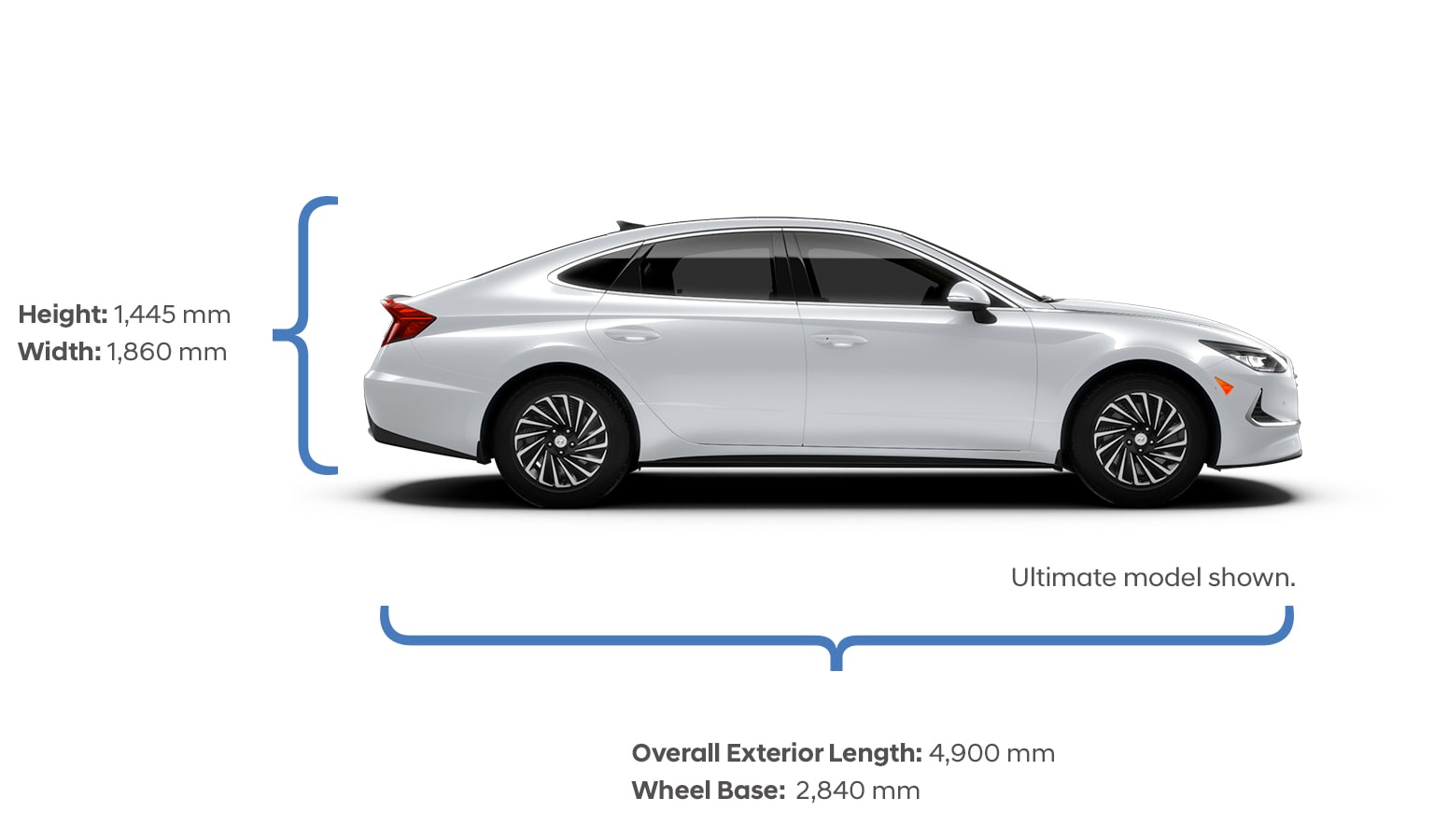 Height and width specifications of the 2020 Sonata Hybrid.