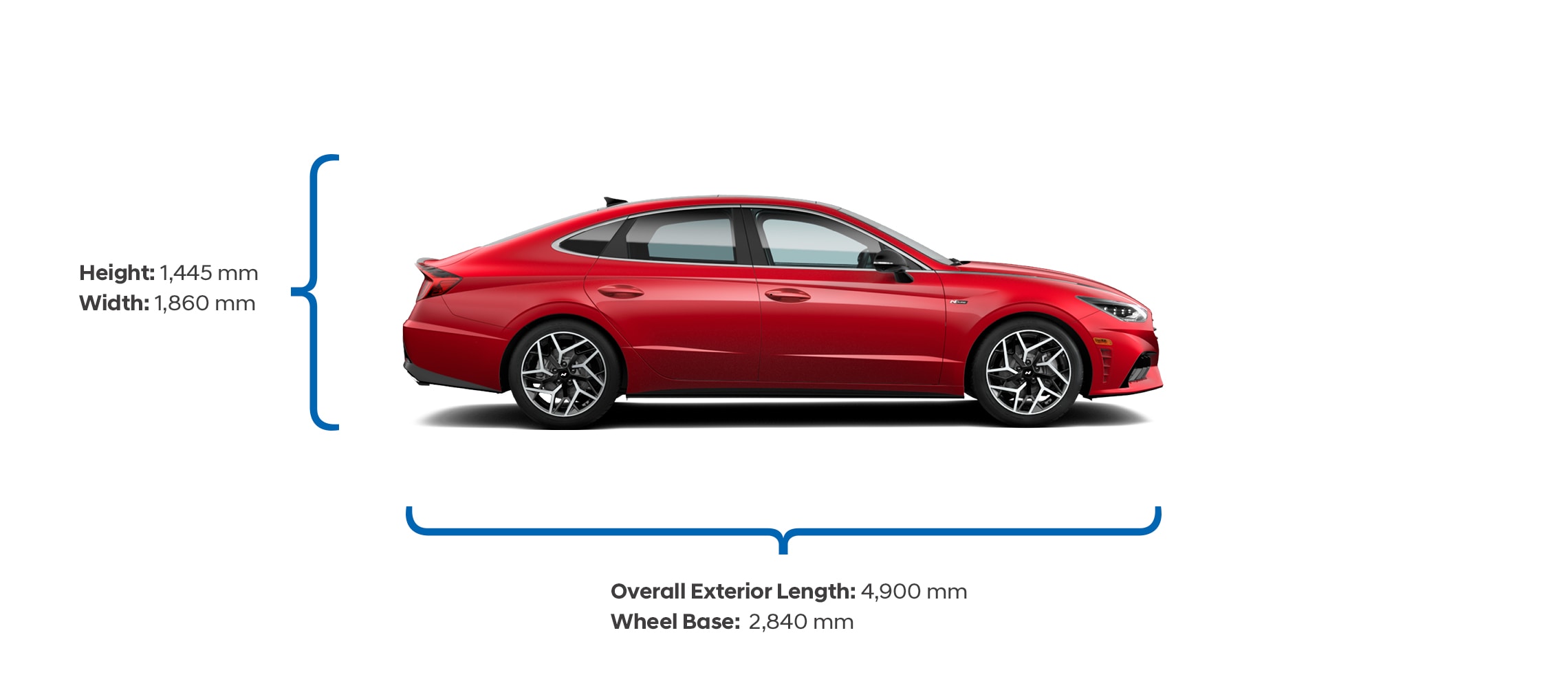 Height and width specifications of the 2021 Sonata N Line