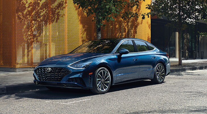 Image of a parked blue 2020 Sonata