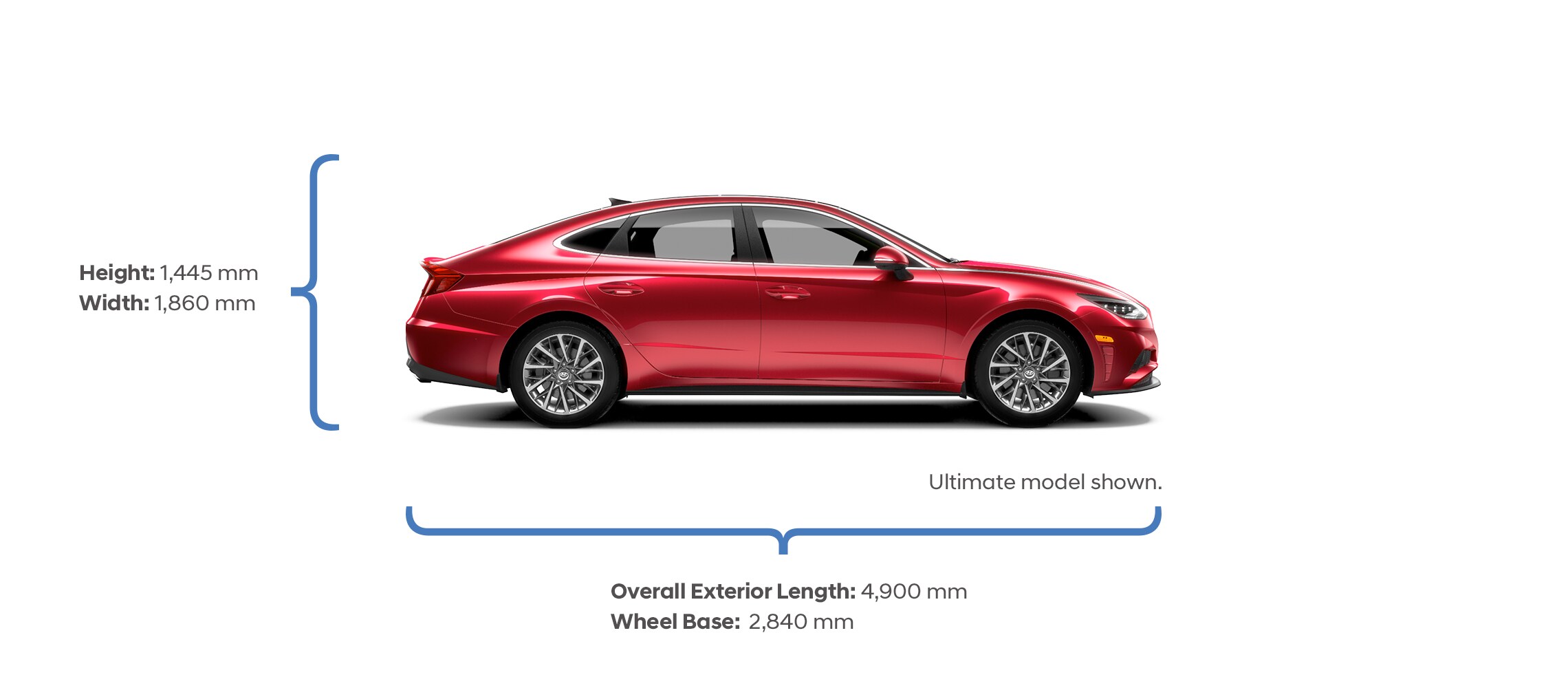 Height and width specifications of the 2020 Sonata.