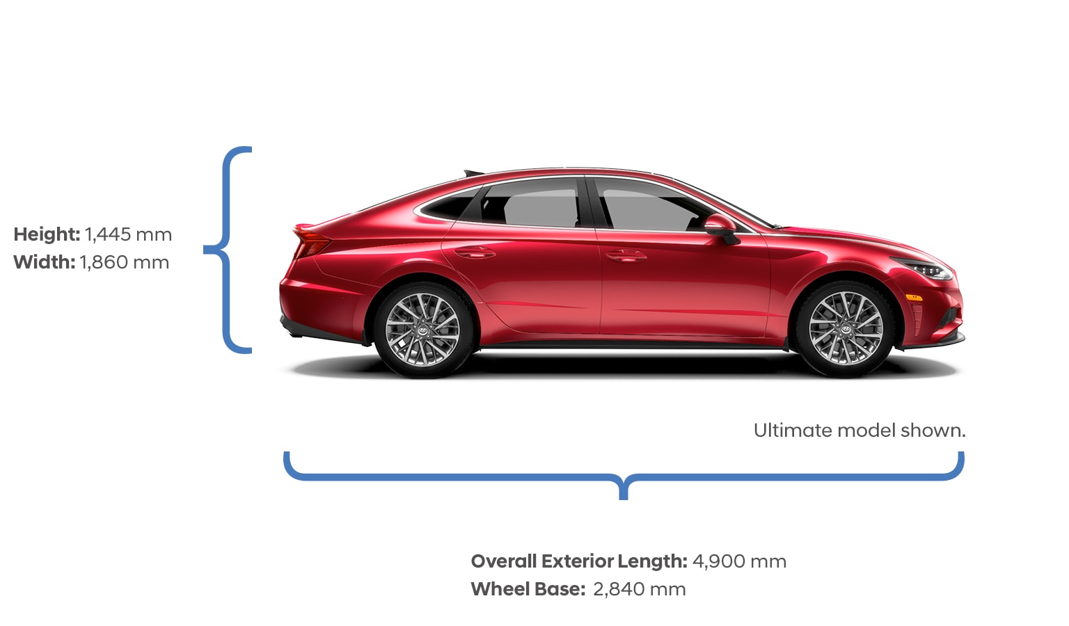 Height and width specifications of the 2020 Sonata.