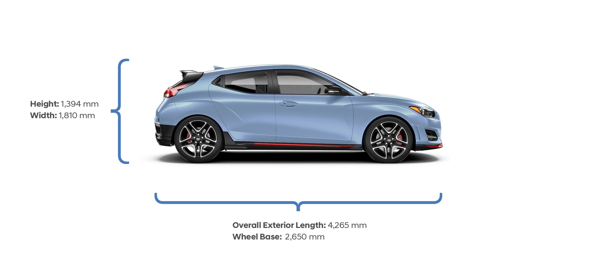 Height and width specifications of the 2020 Veloster N.