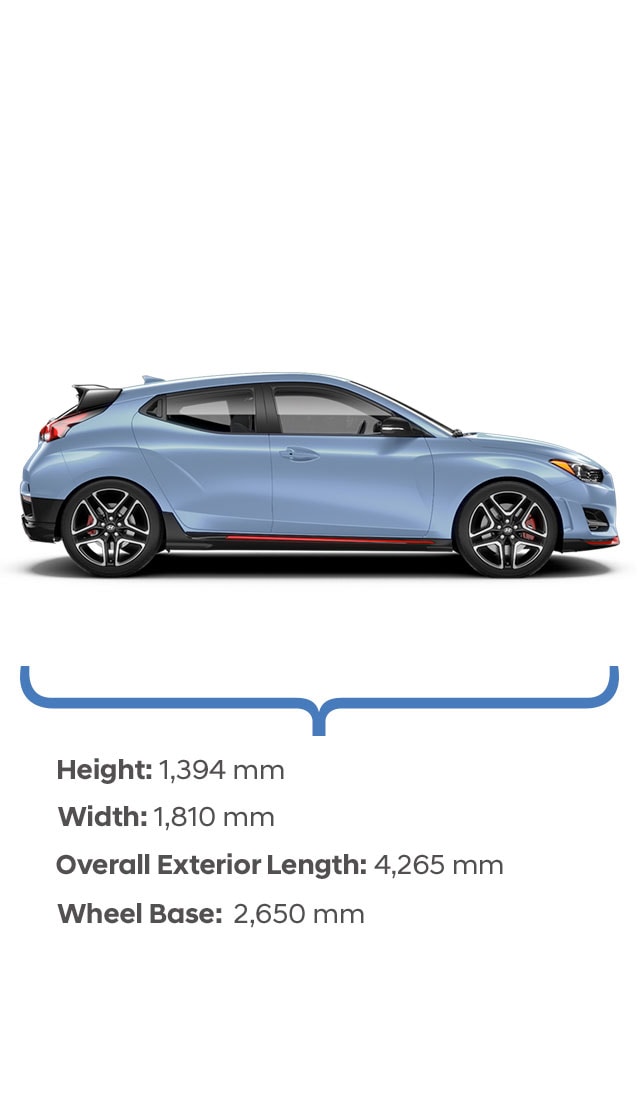 Height and width specifications of the 2020 Veloster N.