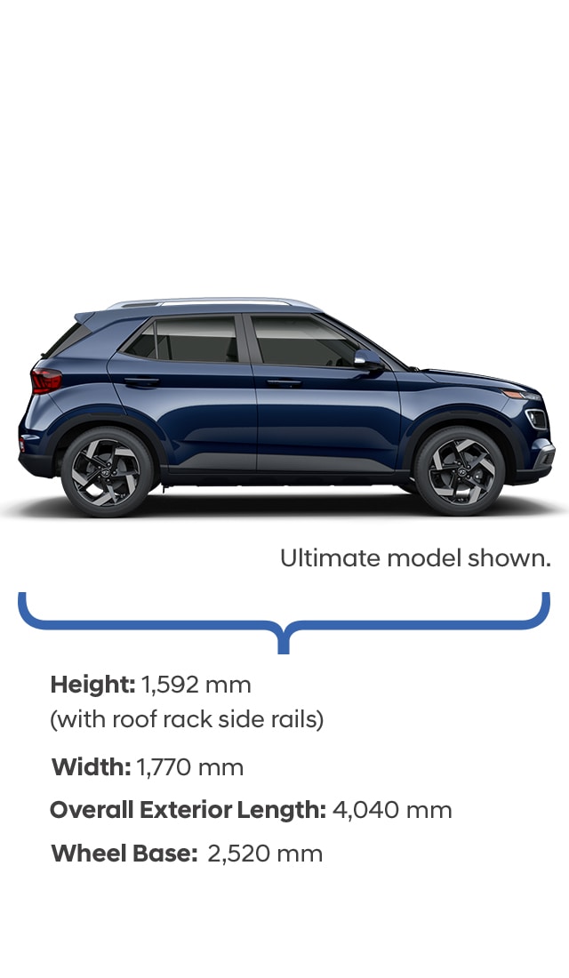 Height and width specifications of the 2021 Venue.