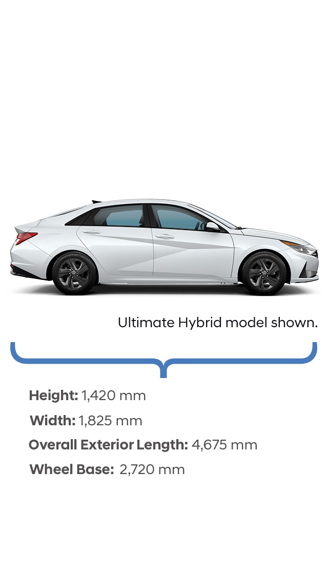 Height and width specifications of the 2021 Elantra Hybrid