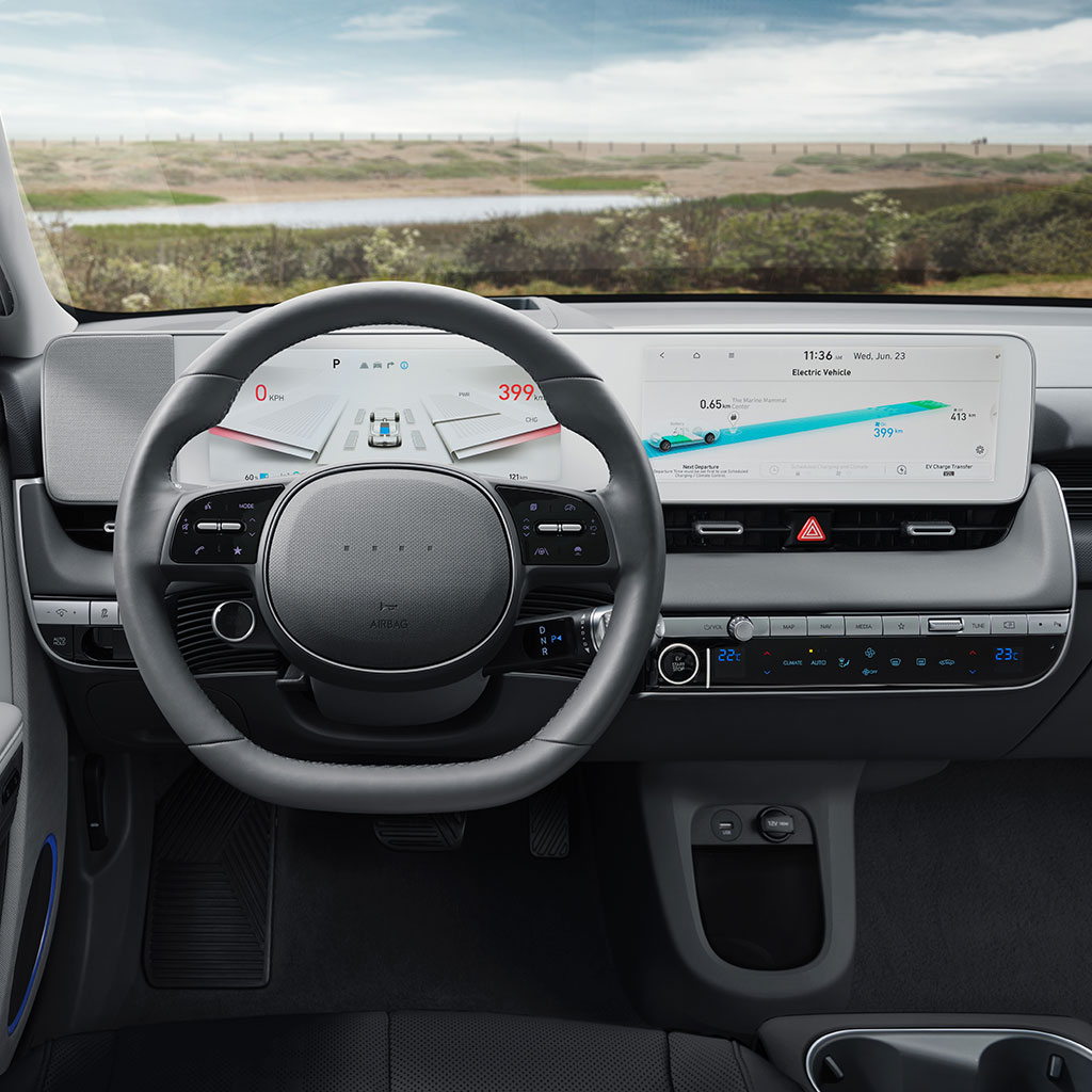 Heated steering wheel and touch-screen display in the 2022 IONIQ 5