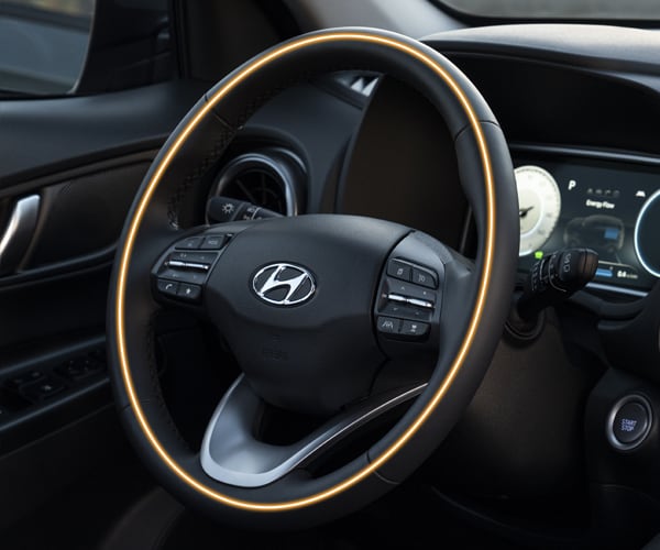 Image of the heated steering wheel in the 2022 Kona Electric