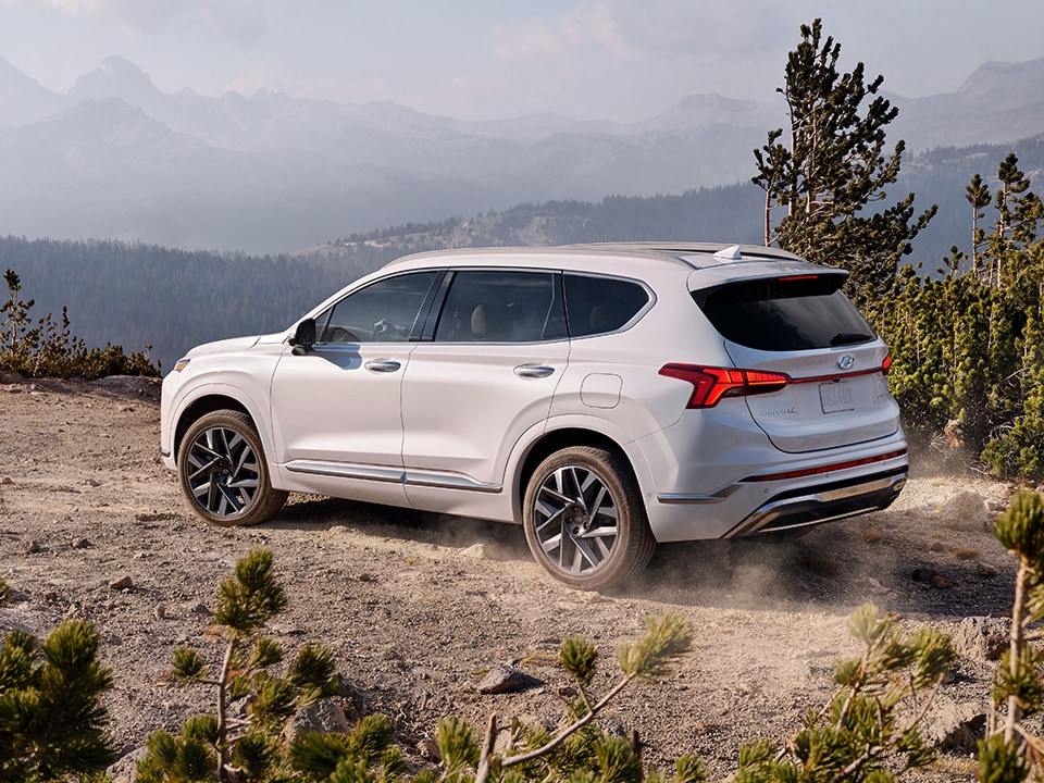 2022 White Santa Fe parked