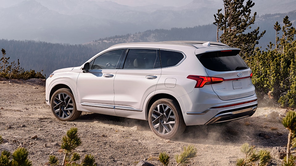 2022 White Santa Fe parked