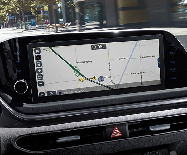 Interior view of the touch screen with navigation system in the 2022 SONATA