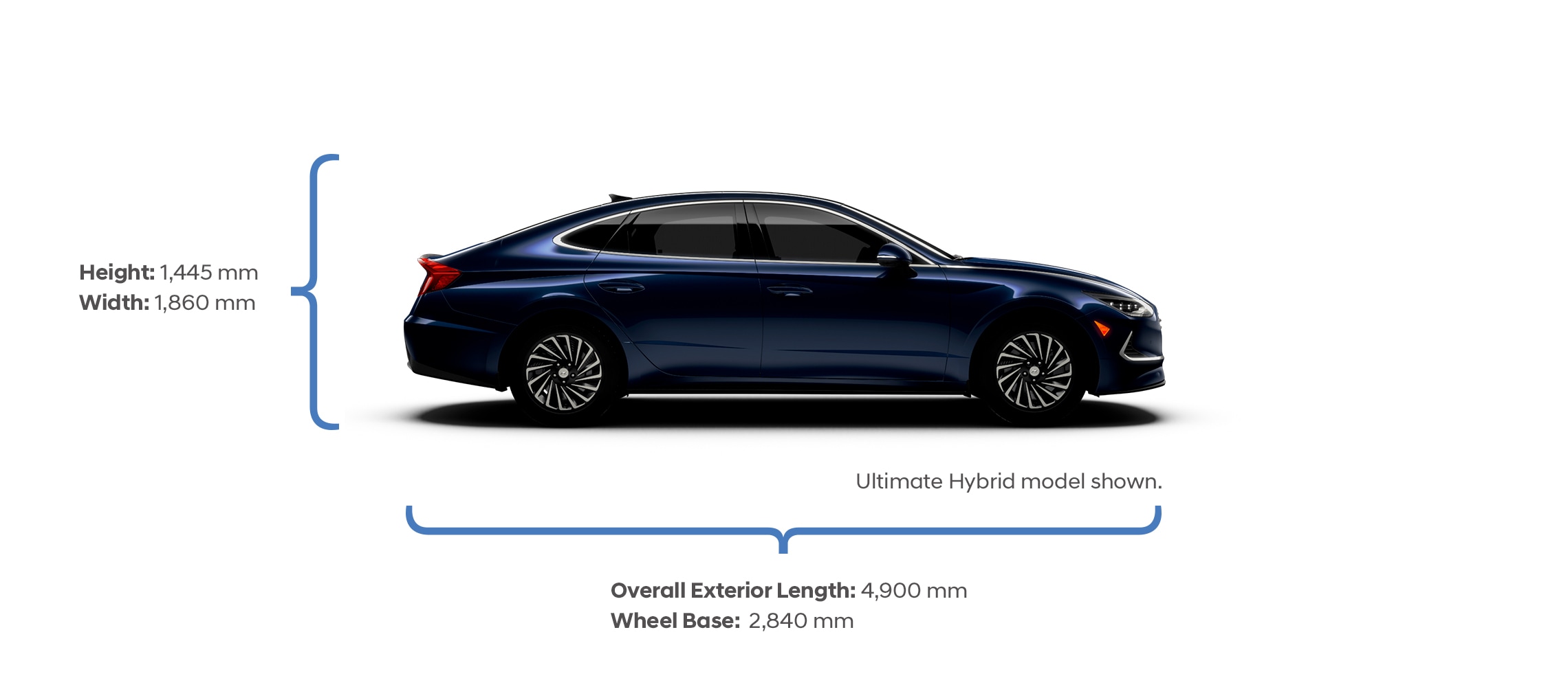 Height and width specifications of the 2022 SONATA