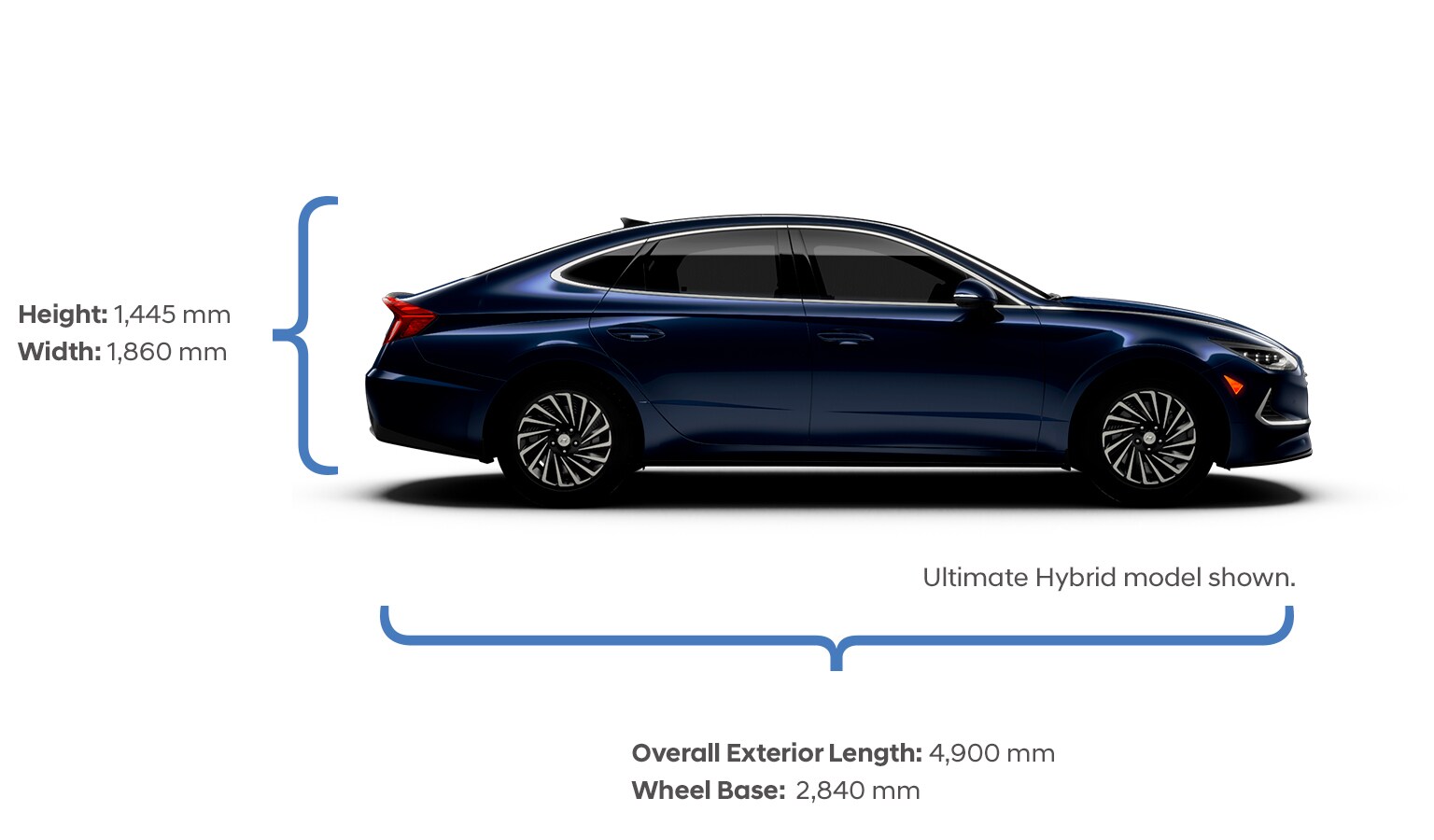 Height and width specifications of the 2022 SONATA