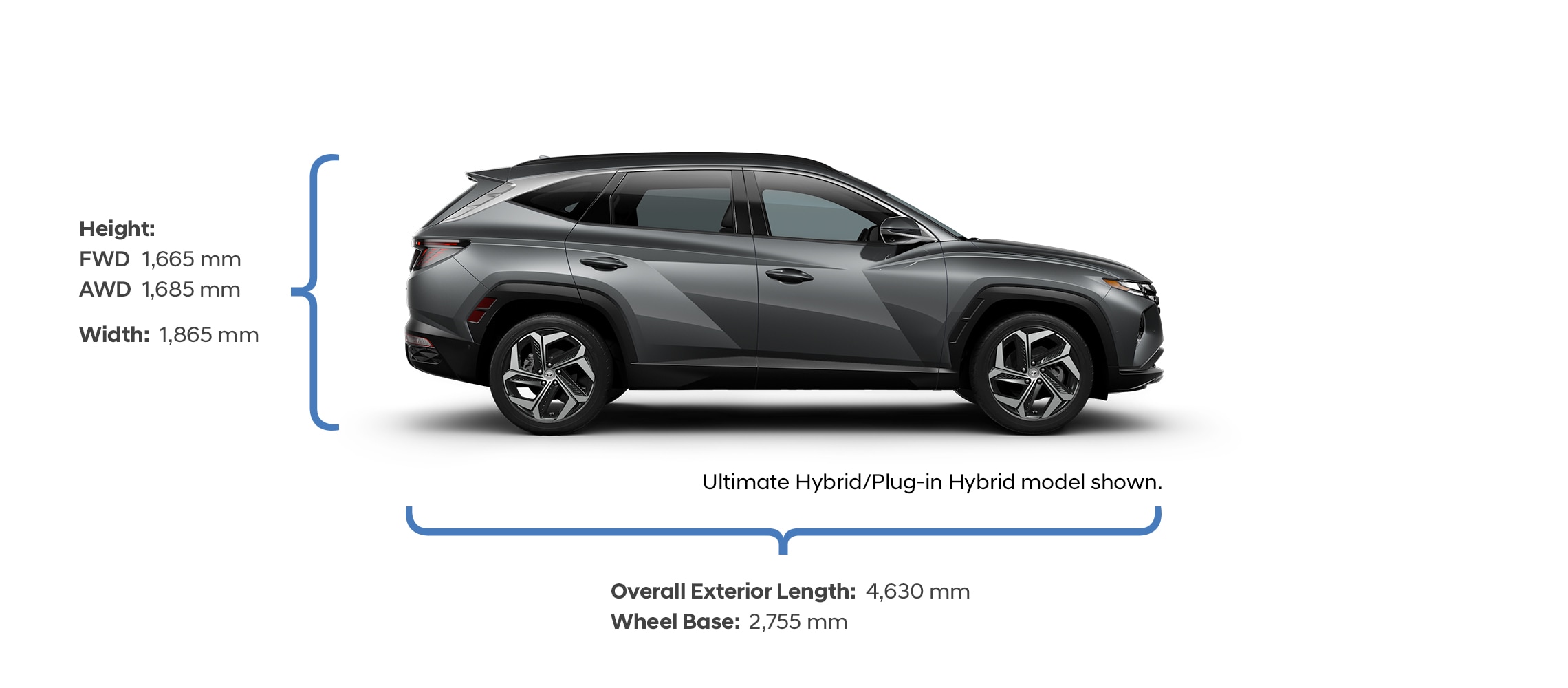 Height and width specifications of the 2022 Tucson