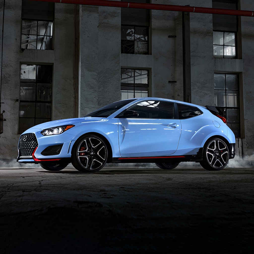 Side view of blue 2022 Veloster N