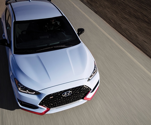 Exterior image of the 2022 Veloster N on the road