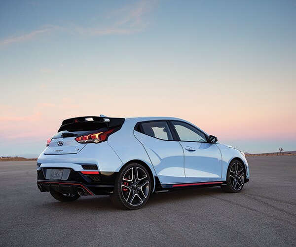 Exterior of the 2022 Veloster N by the sunset