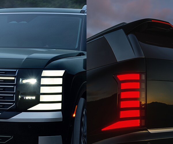 Vues extérieures avant et arrière d'un Palisade 2026 avec phares à DEL de série