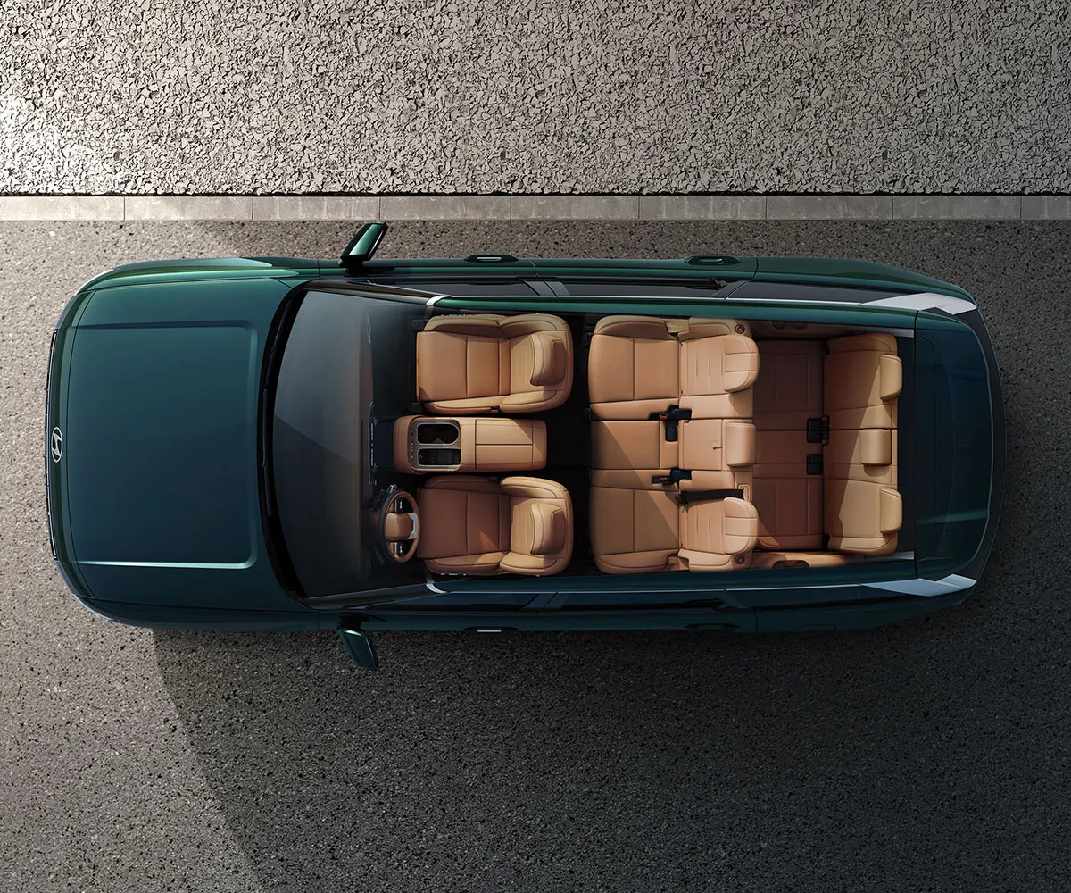 Overhead view of the standard eight-passenger configuration in a 2027 Hyundai Palisade