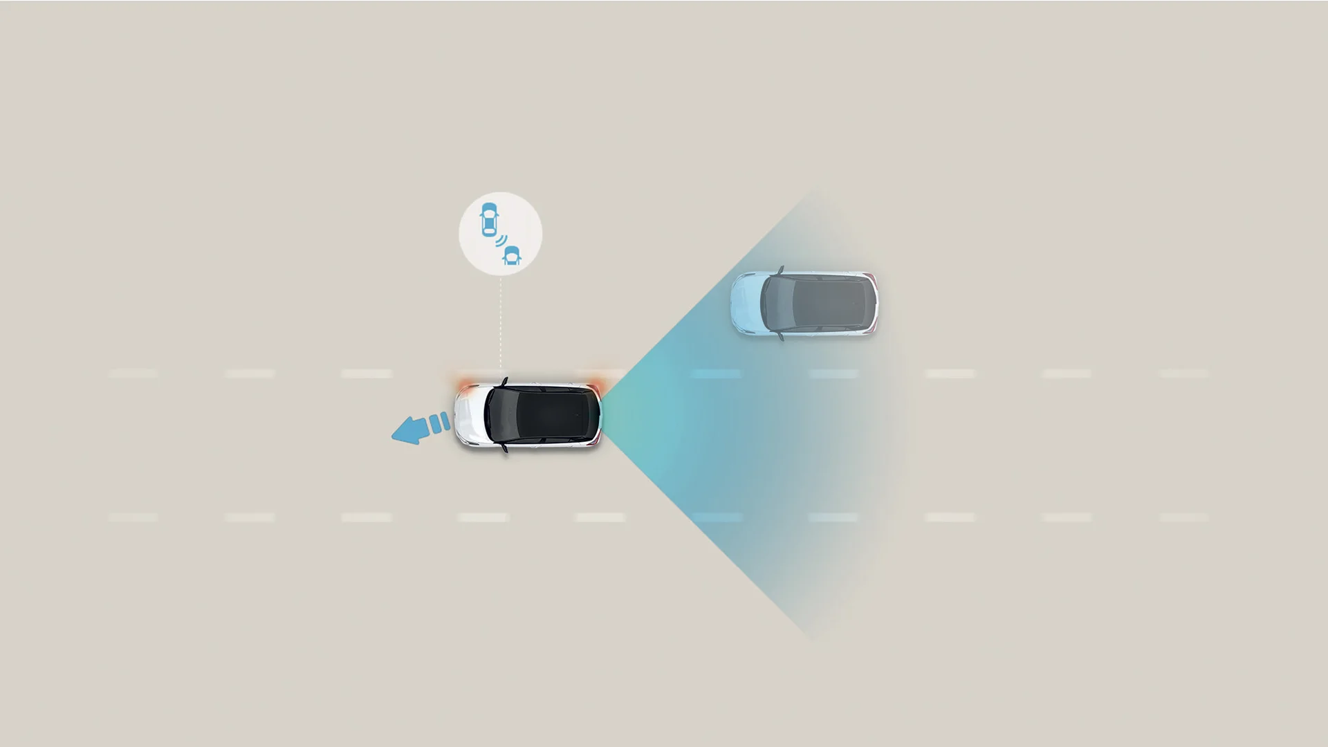 A 2027 Hyundai Kona demonstrating its standard Blind-Spot Collision Warning detecting a vehicle in the driver's blind spot