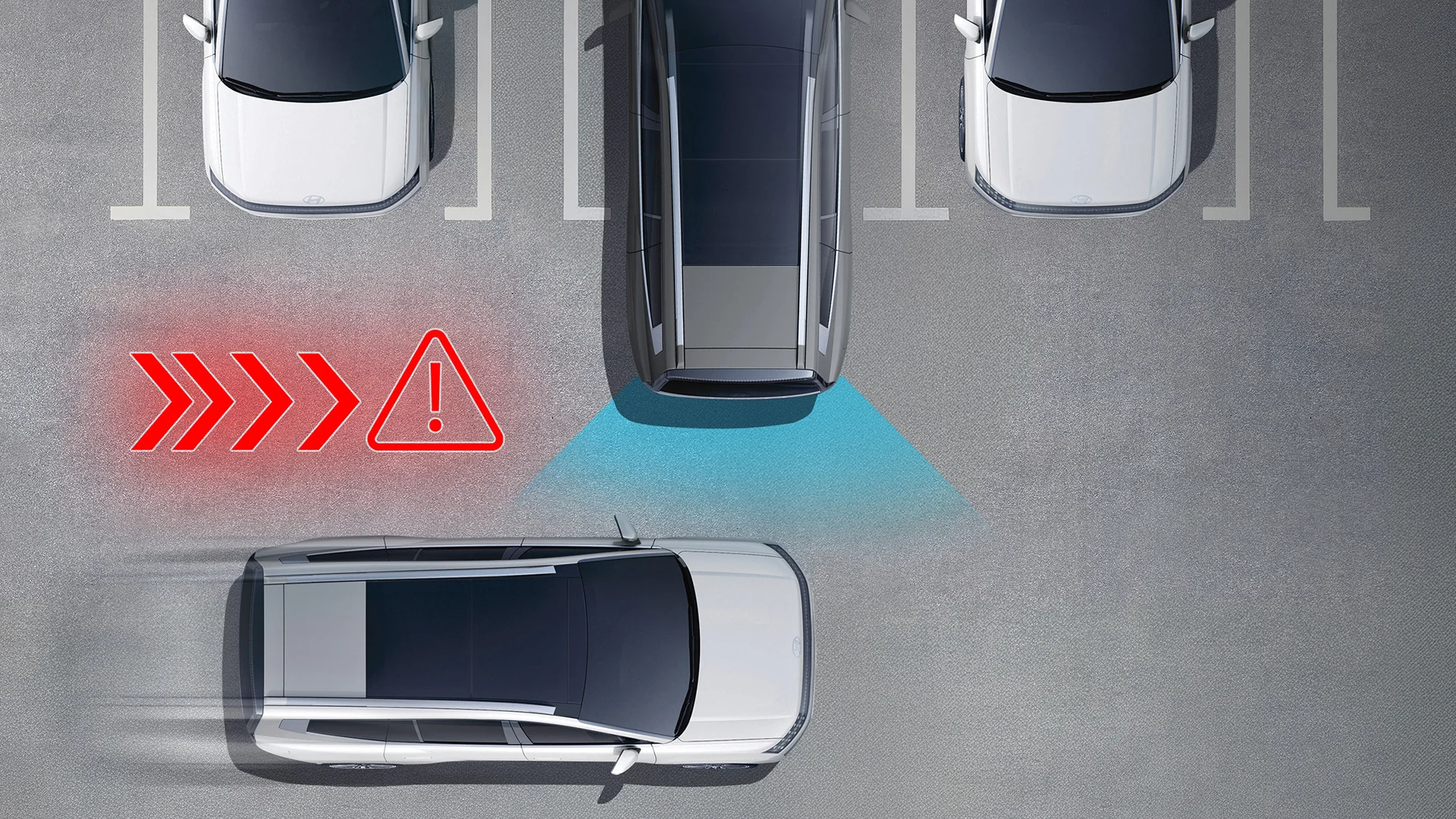 Aerial exterior view of the 2027 Hyundai IONIQ 9 demonstrating Standard Rear Cross-Traffic Collision Avoidance Assist
