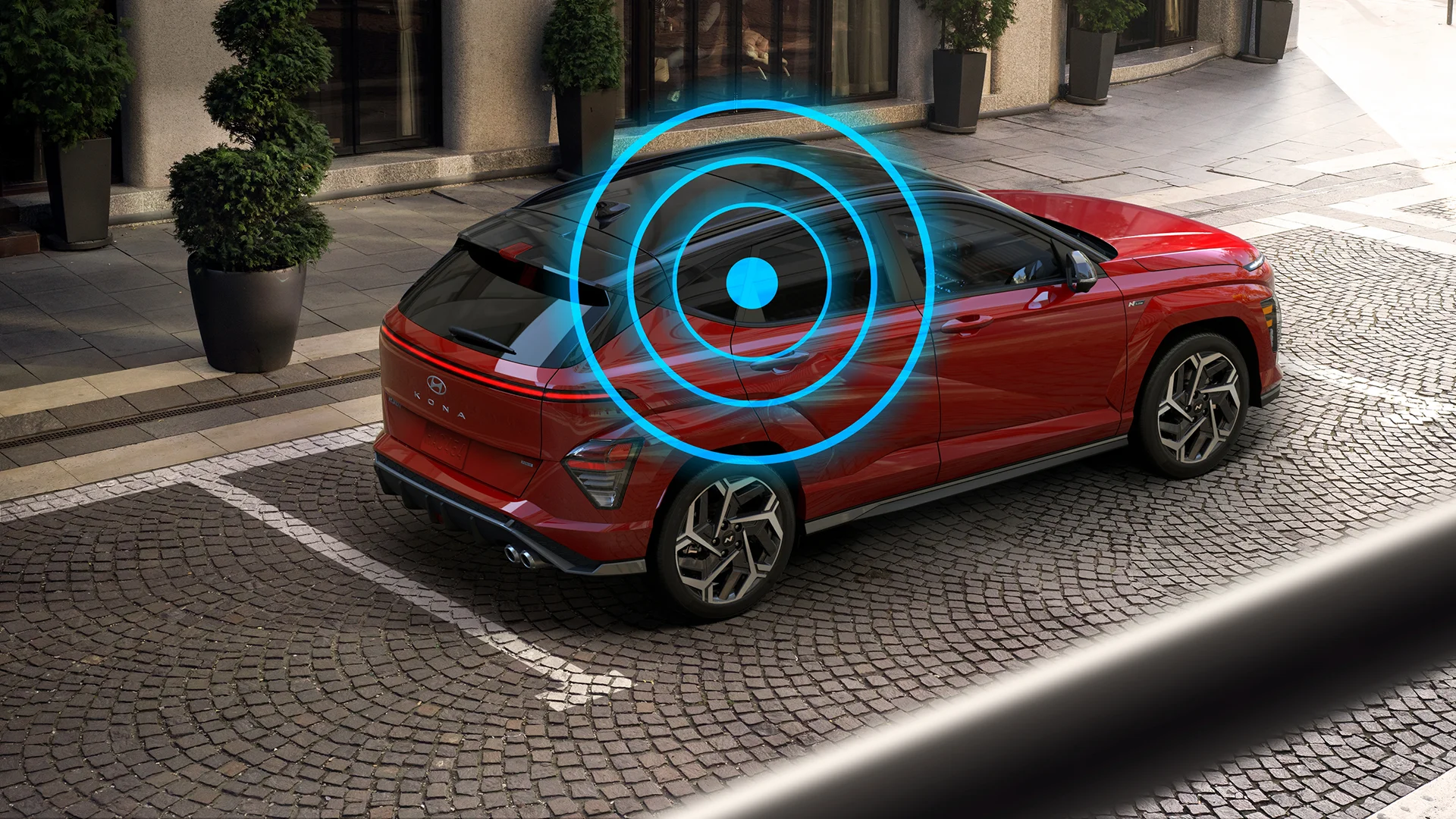 Rear view of a 2027 Hyundai Kona highlighting the standard Rear Occupant Alert feature
