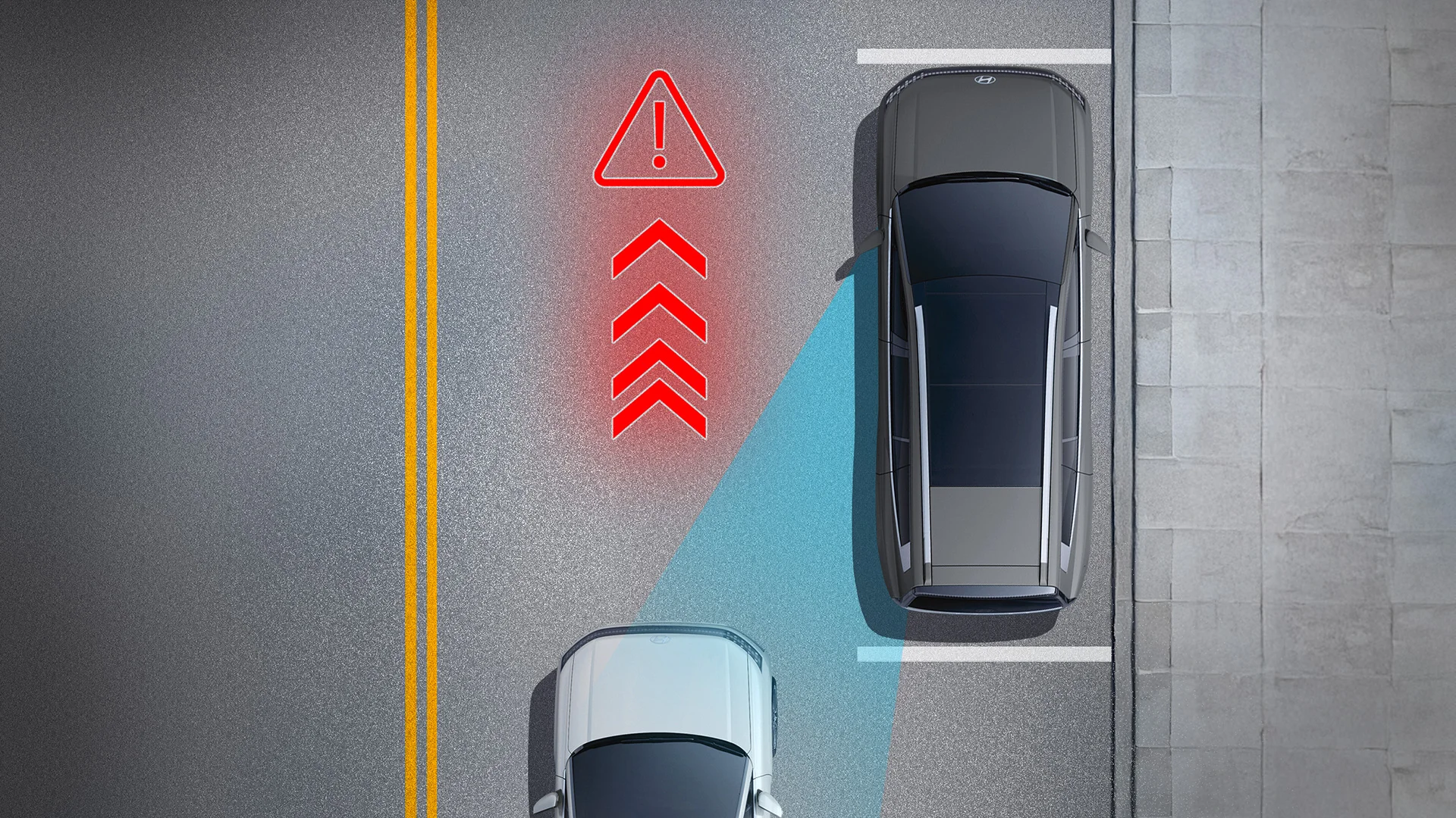 Aerial exterior view of the 2027 Hyundai IONIQ 9 demonstrating Standard Safe Exit Assist