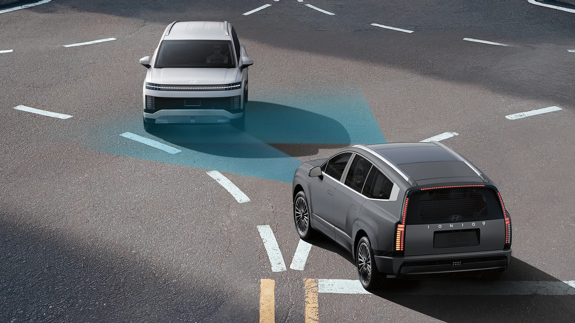 Rear exterior view of the 2027 Hyundai IONIQ 9 demonstrating Standard Forward-Collision Avoidance Assist 2