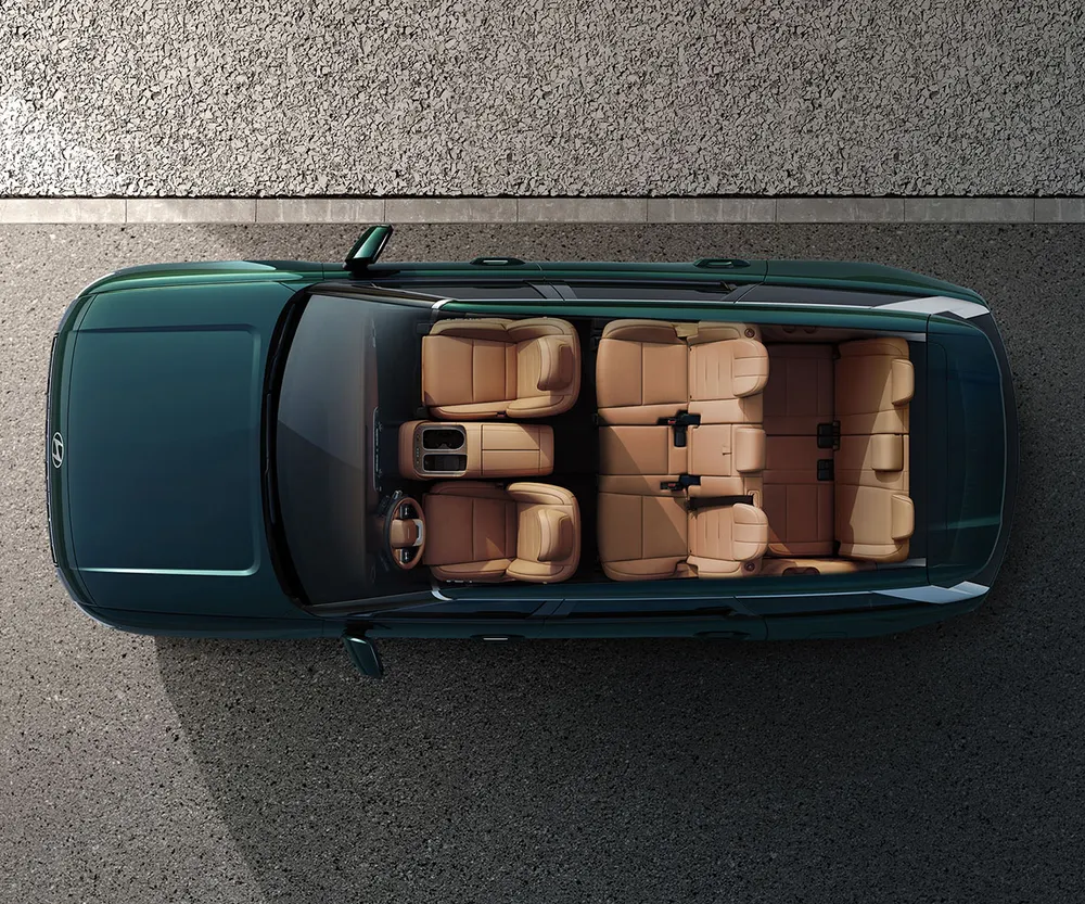 Overhead view of the standard eight-passenger configuration in a 2027 Hyundai Palisade