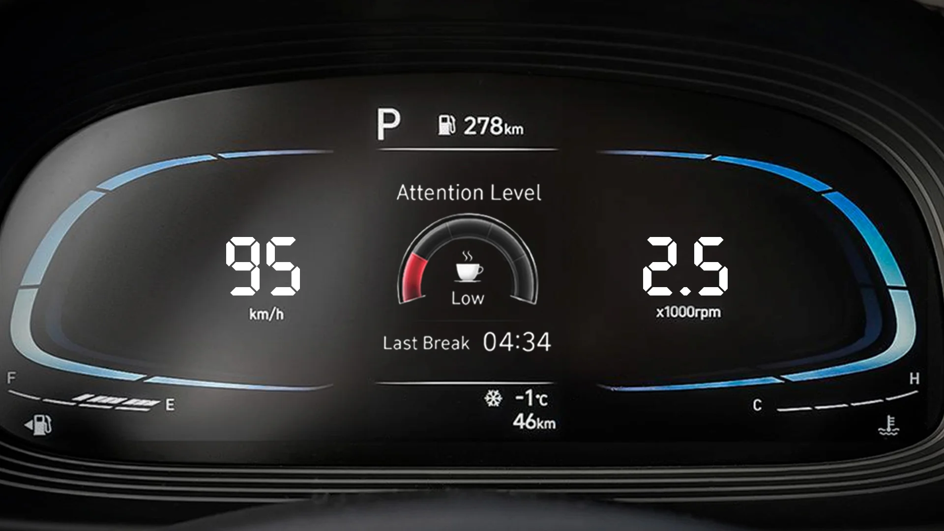 Designed to detect the onset of driver fatigue, this standard system will monitor driver input and issue a visual and audible alert if fatigue is sensed, suggesting a driving break.